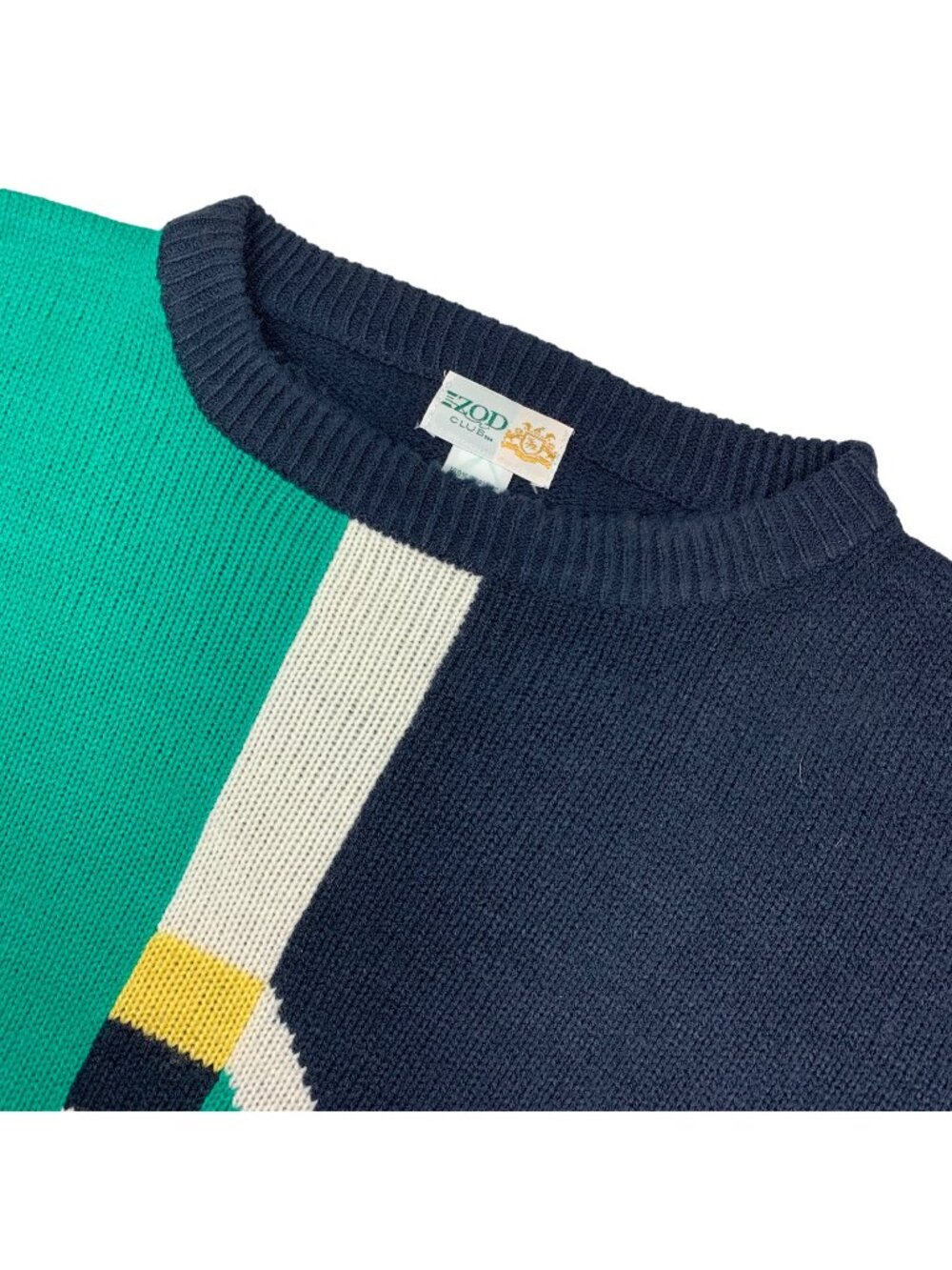 VTG Izod Men's 100% Acrylic Crewneck Sweater Navy/Green/Yellow Nautical • XL